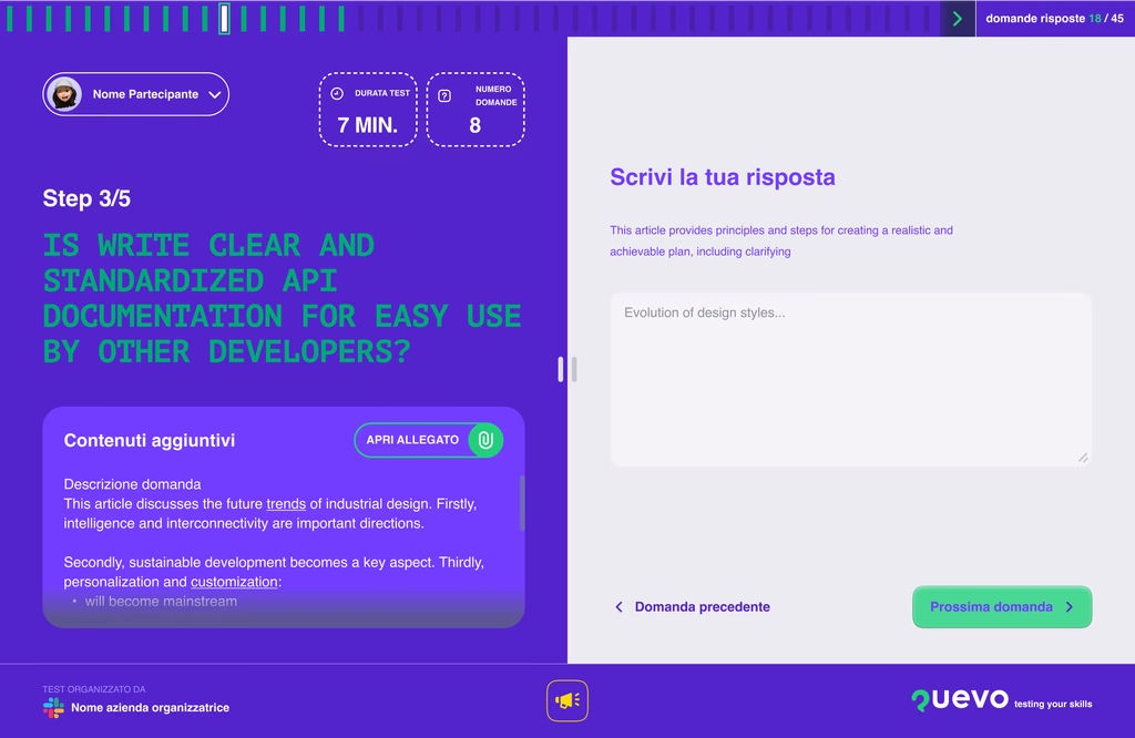 Vista partecipante: svolgimento del test